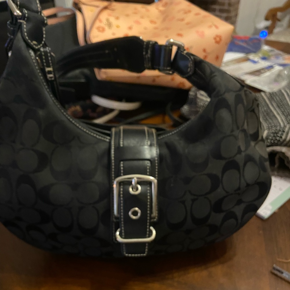 Coach Black Signature Buckle Hobo Canvas